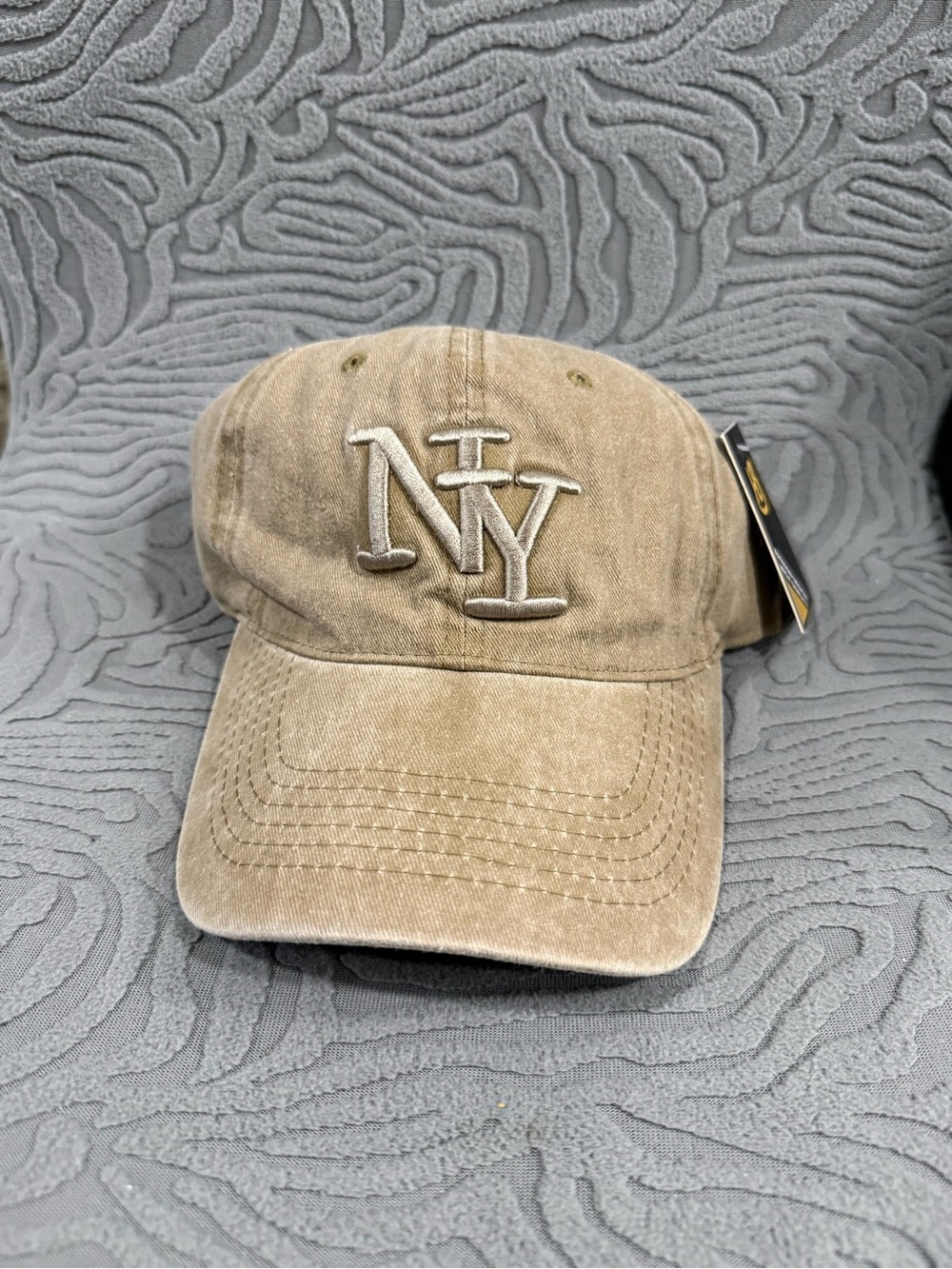NY Embroidered Washed Baseball Cap - Tan